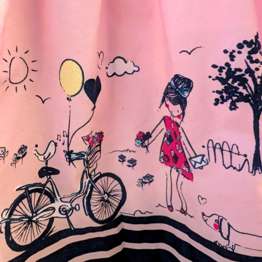 Pink Sleeveless Girls  Dress with Heart and Bicycle Print Cotton Size 4T